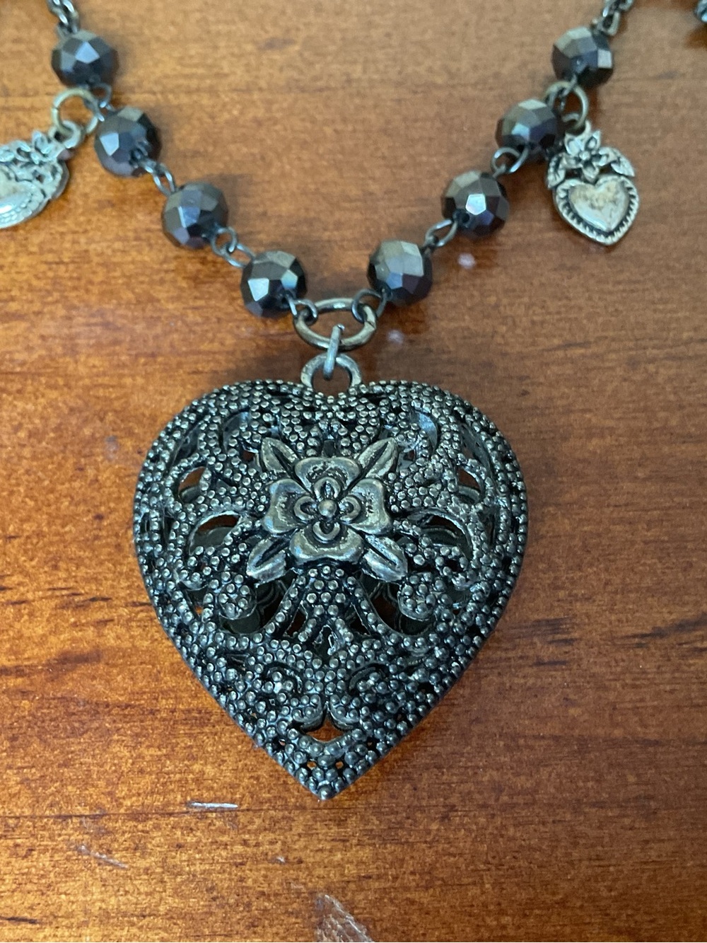 Gilded Lily Antique Silver-Tone Heart Pendant Necklace with Blue & Yellow Beads